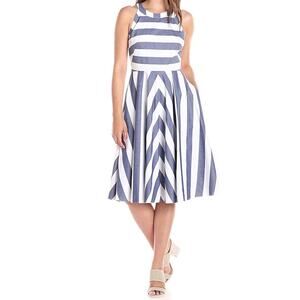 Eliza J midi dress white and chambray blue striped size‎ 12 fit and flare